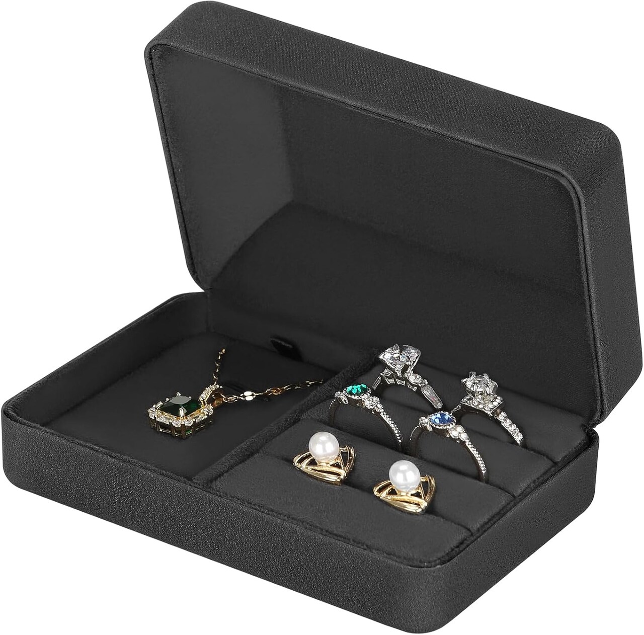 Velvet Ring Storage Box Jewelry Set Box, Velvet Gift Box for Bracelet Necklace Pendant Earring Ring, Small Travel Jewelry Storage Case (Black)